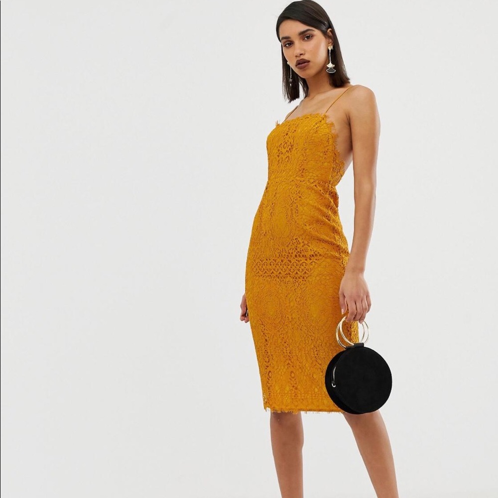 square neck midi pencil dress In lace